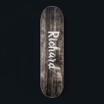 Skateboard Nom personnalisé en bois rustique<br><div class="desc">Patinage personnalisé pour ajouter votre nom sur un arrière - plan en bois rustique.</div>
