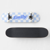 Skateboard Nom personnalisé Fille Bleu Motif Checker (Horz)