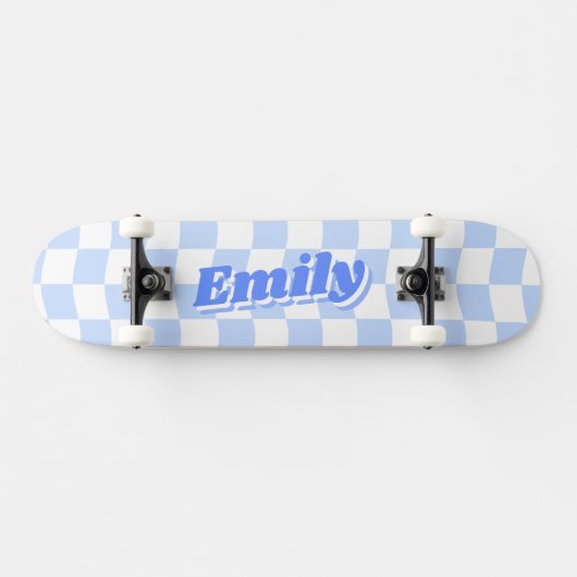 Skateboard Nom personnalisé Fille Bleu Motif Checker (Horz)