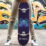 Skateboard Nom personnalisé Kraken Octopus Bleu En Colère<br><div class="desc">Coupe Octopus bleu en colère Personnalisé Nom skateboard</div>