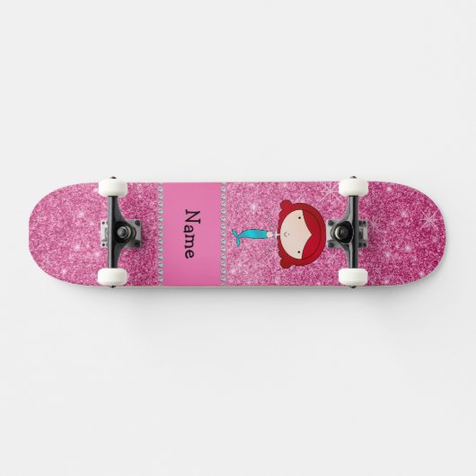 Skateboard Nom personnalisé mermaid parties scintillant rose (Horz)