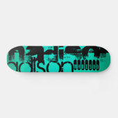 Skateboard Nom personnalisé ; Noir & Néon Aqua Turquoise (Horz)