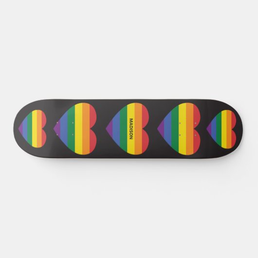 Skateboard Nom personnalisé Rainbow Heart (Horz)