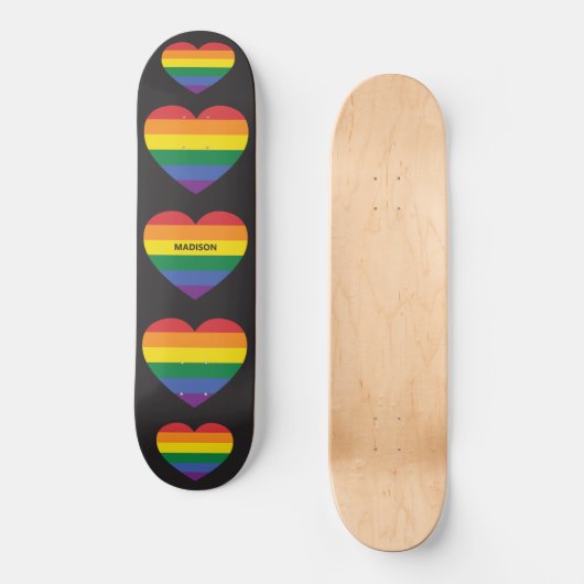 Skateboard Nom personnalisé Rainbow Heart (Recto)
