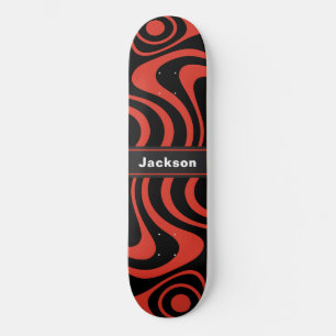 Skateboard Nom personnalisé Trippy ondulé 70s Rétro Rouge et