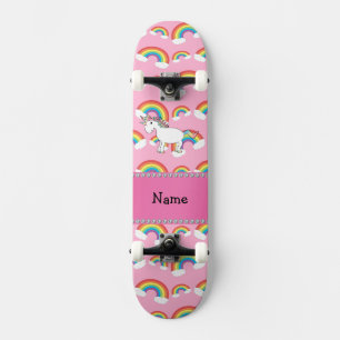 Skateboard Nom personnalisé unicorn arc-en-ciel rose