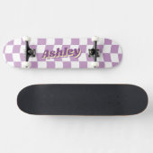 Skateboard Nom rétro Girly Purple Motif de chèques blancs (Horz)