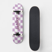 Skateboard Nom rétro Girly Purple Motif de chèques blancs (Recto)