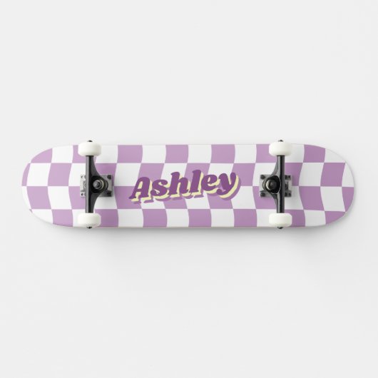 Skateboard Nom rétro Girly Purple Motif de chèques blancs (Horz)