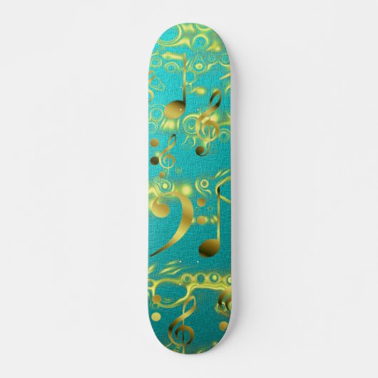 Skateboard notes de musique dorée en menthe (Devant)