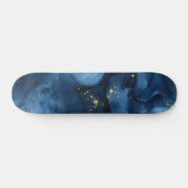 Skateboard Nuit Céleste Abstraite Bleue et Or (Horz)