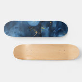 Skateboard Nuit Céleste Abstraite Bleue et Or (Horz)