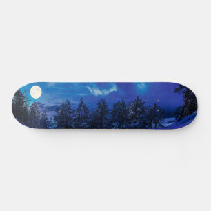 Skateboard Nuit étoilée avec pleine lune en forêt