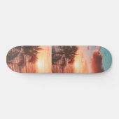 Skateboard Océan Soleil couchant Palmier Arbre nuages orange  (Horz)