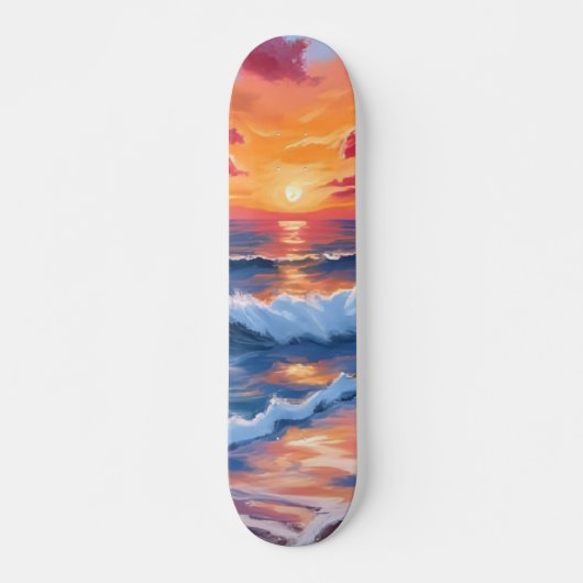 Skateboard Ocean Sunset Beach Waves Watercolor (Devant)