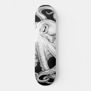 Skateboard Octopus Black And White Ink