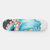 Skateboard Octopus Bleu Sur Encre Blanche (Horz)