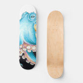 Skateboard Octopus Bleu Sur Encre Blanche (Recto)
