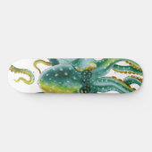 Skateboard Octopus Green Tentacles Aquarelle Art (Horz)
