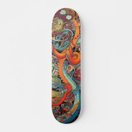Skateboard Octopus psychédélique coloré (Devant)