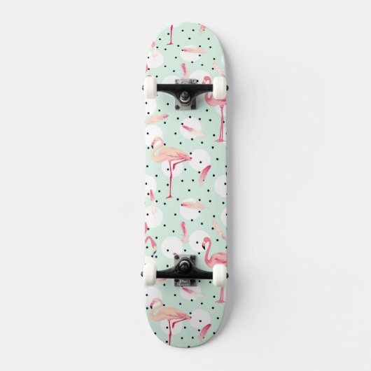 Skateboard Oiseau de Flamant rose avec des plumes (Recto)