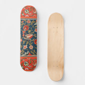 Skateboard Oiseau et fleurs Perse Motif bleu rouge (Recto)