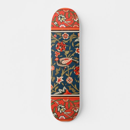 Skateboard Oiseau et fleurs Perse Motif bleu rouge (Devant)