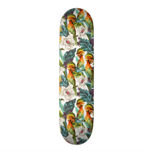 Skateboard Oiseau et motif de fleur exotique