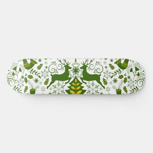 Skateboard Oiseaux de cerfs en fleurs de Noël or (Horz)