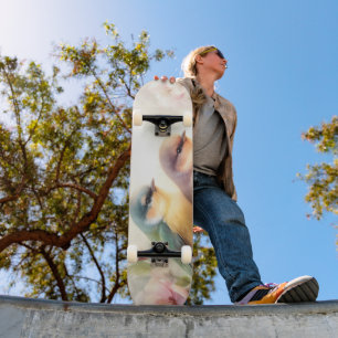 Skateboard Oiseaux de l'amour doux pastel de printemps Fleurs