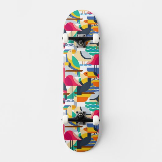Skateboard Oiseaux tropicaux géométriques (Recto)