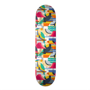 Skateboard Oiseaux tropicaux géométriques