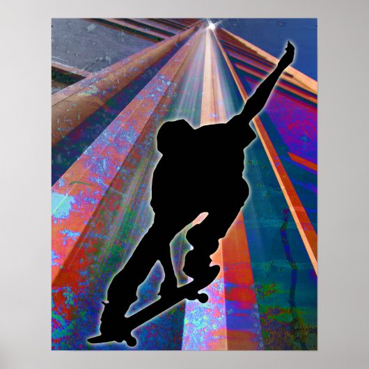 Skateboard op een bouwRay Poster (Voorkant)