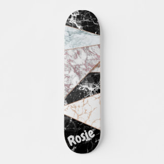 Skateboard Or rose géométrique noir marbre blanc rose