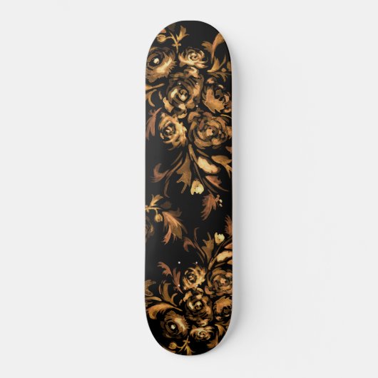 Skateboard Or sur modèle floral Rose noir (Recto)