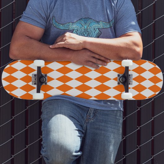 Skateboard Orange blanc Arlequin Diamants Checkers Design