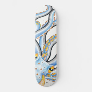 Skateboard Orange bleu octopus funky