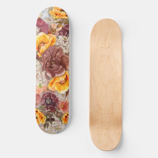Skateboard Orange Bourgogne automne Aquarelle automne Floral (Recto)