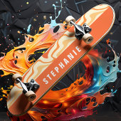 Skateboard Orange Jaune Rétro Moderne Marbre Abstrait Swirl
