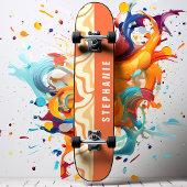 Skateboard Orange Jaune Rétro Moderne Marbre Abstrait Swirl