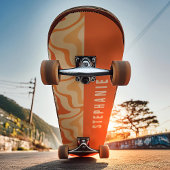 Skateboard Orange Jaune Rétro Moderne Marbre Abstrait Swirl