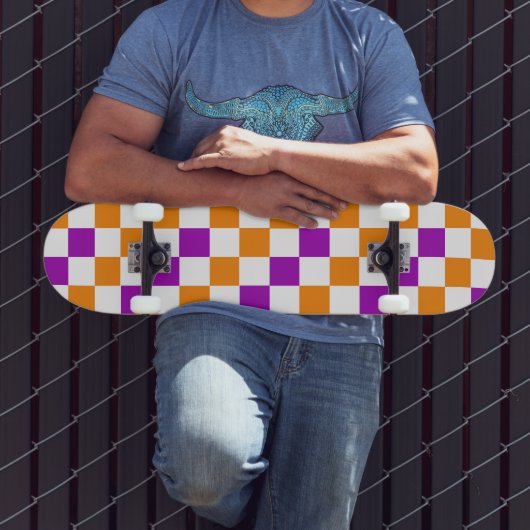 Skateboard Orange White Purple Checkered Pattern Design  (Extérieur 3)