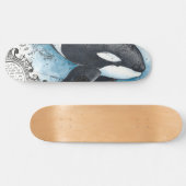 Skateboard Orca Baleine Bleu Aquarelle Carte Nautique (Horz)