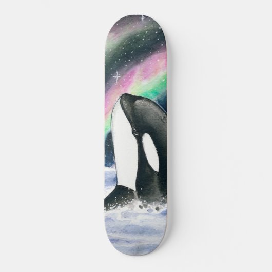 Skateboard Orca Whales Galaxy Northern Lights Aquarelle (Recto)