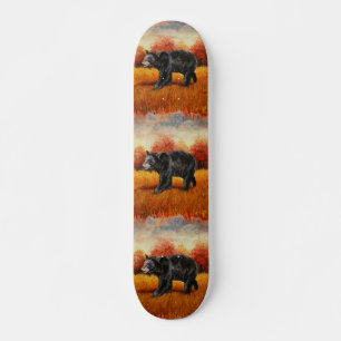 Skateboard Ours noir en forêt d'automne