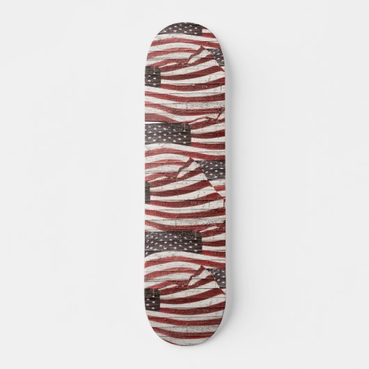 Skateboard Painted American Flag on Rustic Wood Texture (Devant)