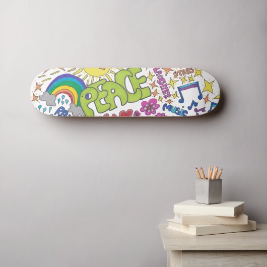 Skateboard Paix, amour, joie. Retro 1960 hippy vibe. (Art mural (Horz))