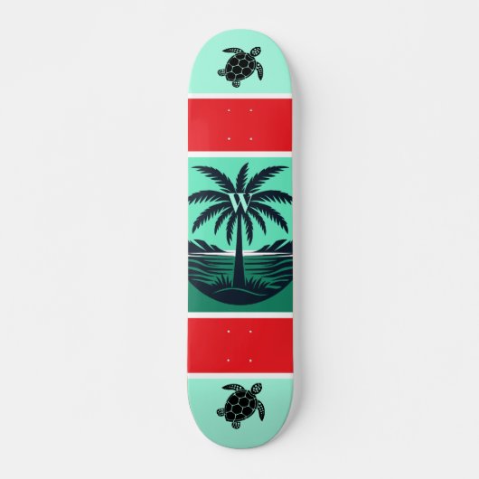 Skateboard Palm Tree Turtle Silhouette Red Green Initial (Devant)