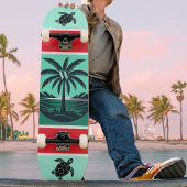 Skateboard Palm Tree Turtle Silhouette Red Green Initial