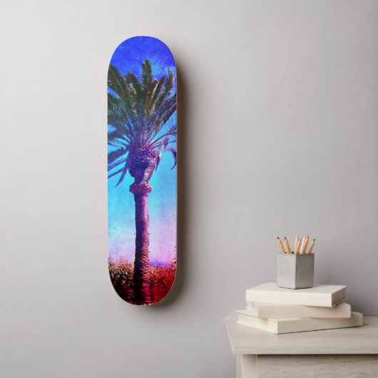 Skateboard Palmier bleu violet, Cool rétro Vintage tendance (Art mural)